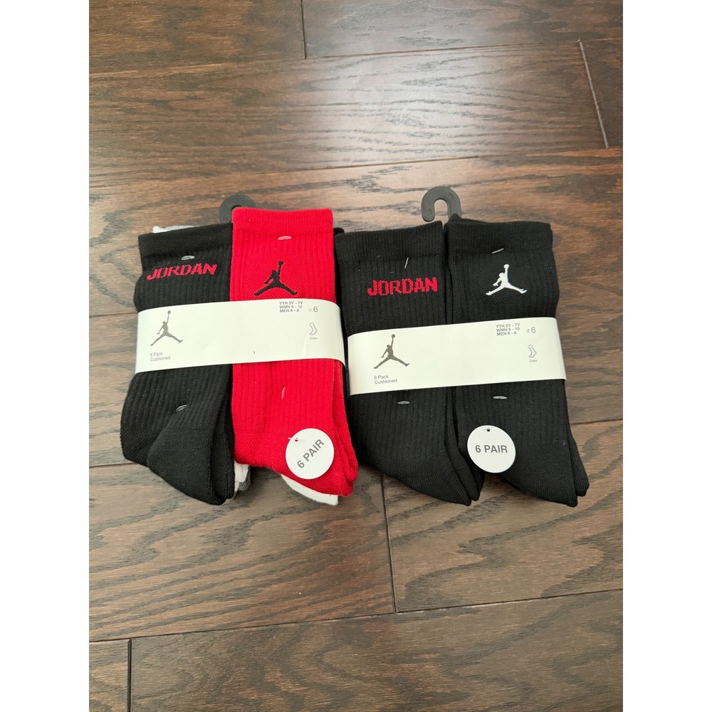 Jordan Jumpman Crew Socks 12 Pair Bundle Black Red Grey White BJ0343 Size 9-11